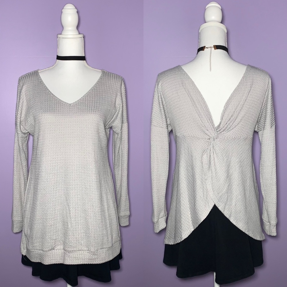 NEW Boutique Grey Twist Back Knit Top